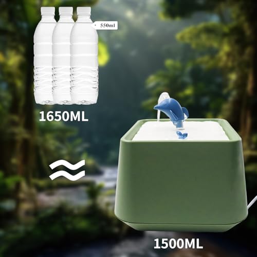 Bearded Dragon Tank Accessories, 1.5L Reptile Water Fountain with USB Auto Shut-Off Dry Burn Protection Pump, Reptile Habitat Waterfall for Bearded Dragon, Leopard Gecko, Chameleon, Snake