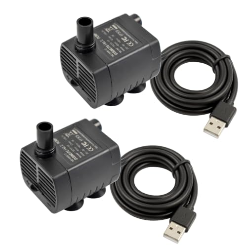 CONQUERALL 2PCS DC 5V USB Powered Submersible Water Pump Quiet with LED Light 29GPH 1W 1.5ft for Pet Water Fountain (Black) - color: Usb 5v 1w 110l/H 45cm Head (Black), size: 2PCS