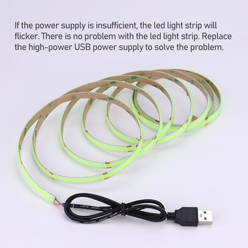 DC 5V USB COB Green LED Strip Light Dimmable IP65 Waterproof USB Powered 6.6ft/2M 640LEDs with Dimmer High Brightness Flexible LED Tape Lights - color: Green