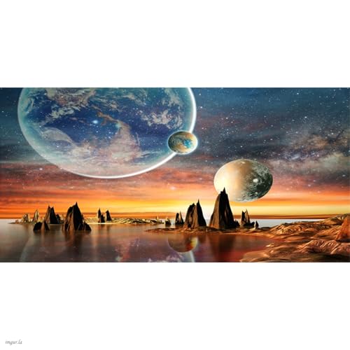 AWERT 72x16 inches Galaxy Aquarium Background Space Theme View of The Planets from Earth Fish Tank Background Hot Desert Terrarium Background - size: 72x16in/180x40cm