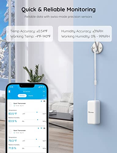 Govee WiFi Hygrometer Thermometer 6 Pack H5100, Indoor Wireless Temperature Humidity Sensor Monitor with Remote App Notification Alert, 2 Years Data Storage Export, for Home, Greenhouse - style: BT Gateway + 6 Sensors