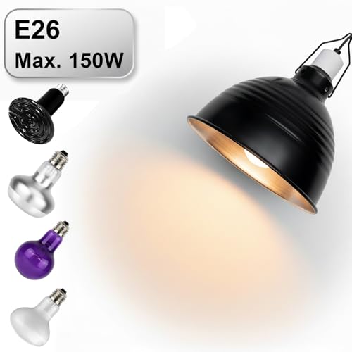 8.5 Inch Reptile Light Fixture,High Reflective Aluminum Shade, Ceramic E26 Socket with Independent Switch, Supports Up to 150W UVB/UVA/Basking Bulbs for Bearded Dragons, Turtles, Lizards & Terrariums - size: 8.5Inch