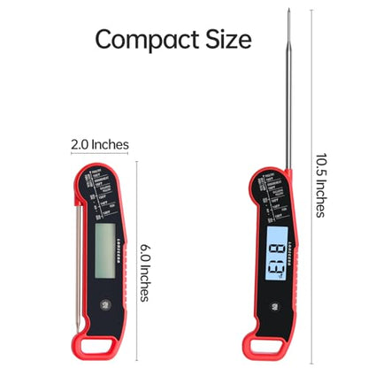 Lonicera Digital Meat Thermometer for Food Cooking. Instant Read Within 1 Sec and ±0.9℉Accuracy with Thermocouple Sensor. IP67 Waterproof, Auto-Rotating Display, Auto Wake up (Red) - color: RED