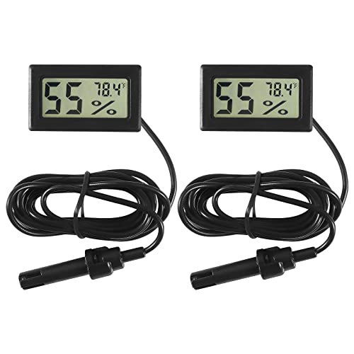 2Pcs TPM-10 Digital Mini Hygrometer Thermometer Gauge with Probe LCD Display Fahrenheit Indoor Temperature Humidity Meter for Incubator Reptile Plant Terrarium Humidor Guitar Case Greenhouse - color: Black 2PCS