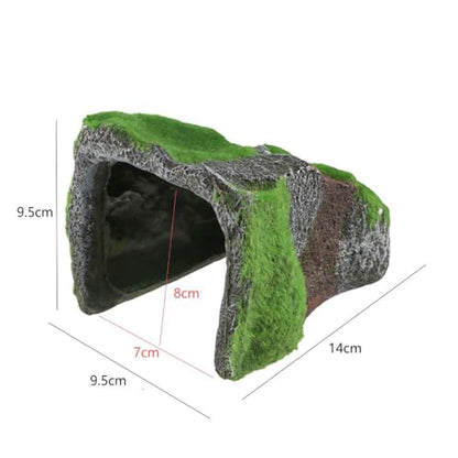Tortoise Hide Cave Reptile Rock Hideout Cave, Small Resin Hides Shelter, Realistic Reptile Moss Rock Habitat Decor Rest Cave Terrarium Accessories