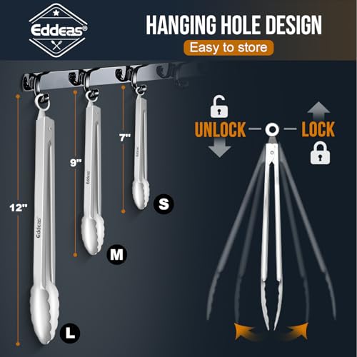 Eddeas 2 Pcs 7 Inch Small Tongs, Heavy Duty Stainless Steel Kitchen Tongs, For Cooking, Food, Buffet, Salad, Fruits, Bread, Dishwasher Safe - color: Silver 2Pcs, size: 7 inch