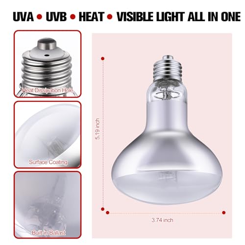 DXOPHIEX 100W Reptile Heat Lamp Bulb Full Spectrum UVA UVB, Sun Lamp Basking Light for Bearded Dragon, Mercury Vapor Bulb for Reptiles and Amphibians - size: 100W