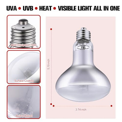 DXOPHIEX 100W Reptile Heat Lamp Bulb Full Spectrum UVA UVB, Sun Lamp Basking Light for Bearded Dragon, Mercury Vapor Bulb for Reptiles and Amphibians - size: 100W