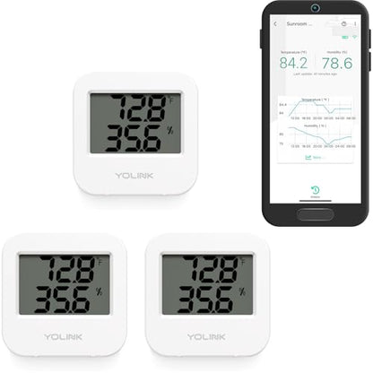 YoLink Smart Wireless Temperature & Humidity Sensor, 3-Pack, Wide Temp Range for Fridge, Green House, Pet Cage, App Alerts, Emails, Text/SMS alerts- Hub Required - style: 3-Pack without Hub