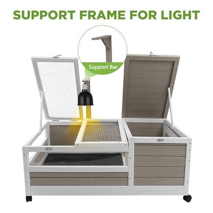 Tortoise Habitat with Lamp Holder in Indoor & Outdoor, Wooden Extensible Turtle Enclosure Table with 4 360° Lockable Wheels, Leakproof Tray, Openable Roof for Tortle, Lizard, Chameleon - size: 39"L x 24"W x 14"H