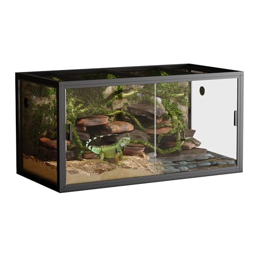 GarveeLife 120 gal Bearded Dragon Tank 4 x2 x2 ft Reptile Terrarium Enclosure with Sliding Glass Doors, Snake Enclosure Heavy Duty Top Screen Ventilation, Easy to Assemble Black - color: Black