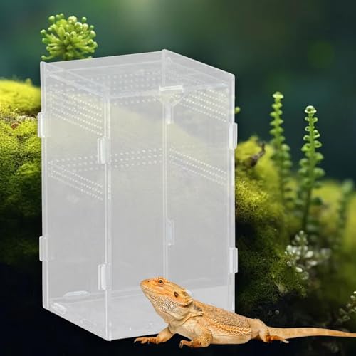 Reptile Breeding Box Acrylic Terrarium Container with Ventilation Holes for Snakes Turtles Chameleons Frogs Geckos Small Animal Habitat- 12x12x20cm