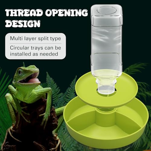 2 in 1 Reptile Food Feeders Bowl Water Bottle, Automatic Water Dispenser Reptile Feeder Kit for Amphibian Lizard Bearded Dragon Snake Feeding (Green) - color: Green