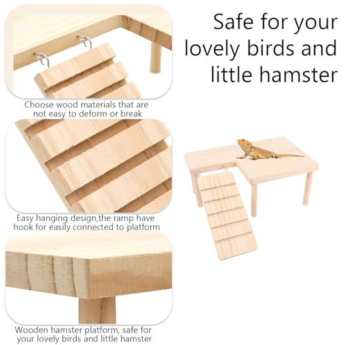 Reptiles Hideout Wooden with Climbing Ramp Bearded Dragon Hide Cave Wood Aquariums & Terrariums Accessories for Bearded Dragons Leopard Geckos Lizards Turtles Hamsters(Large)