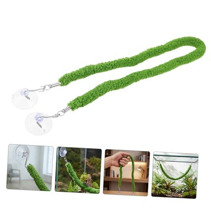 Lurrose Reptile Climbing Vines for Habitat Decor, Flexible Artificial Moss Rope 50cm with Suction Cup Hook, Jungle Vine Swing for Lizards Snakes and Small Animals