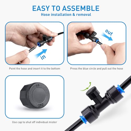 HOMENOTE Misting Cooling System, 32FT Pre-Assembled Misting Kit, 7 Rust-Proof Nozzles, 3/4" Adapter, Outdoor Mister for Patio Cooling, Greenhouse, Pet & Chicken Coop - size: 32FT / 10M