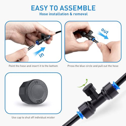 homenote Misting Cooling System, 98FT Pre-Assembled Misting Kit, 29 Rust-Proof Nozzles, 3/4" Adapter, Outdoor Mister for Patio Cooling, Greenhouse, Pet & Chicken Coop - size: 98FT / 30M