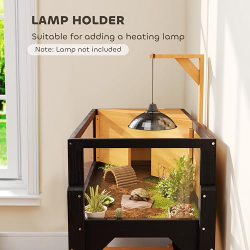 Wooden Tortoise Habitat with Storage Shelf & Clear Windows - Yellow