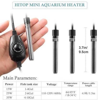 HITOP 35W Super Mini Aquarium Heater: Adjustable Heater for Small Fish Tank 4-10Gallons, with External Controller, Betta Heater for Fish Bowls(35W) - style: 35W(4-10Gal)