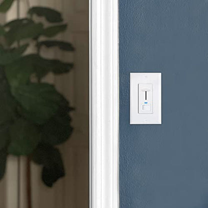 Maxxima Dimmer Light Switch, White, Blue Indicator Light, 3-Way/Single Pole | LED Compatible, 600 Watt Max, Wall Plate Included, Dimmable Lamp and Lighting Control - color: White, size: Single Pack