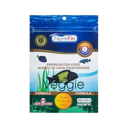 Northfin Veggie Fish Food, Slow-Sinking Pellets, 1mm, 250g | Veggie Formula; slow-sinking pellets for herbivorous & omnivorous fish; organic kelp first ingredient; crafted in Canada - size: 8.8 Ounce (Pack of 1), style: 1mm