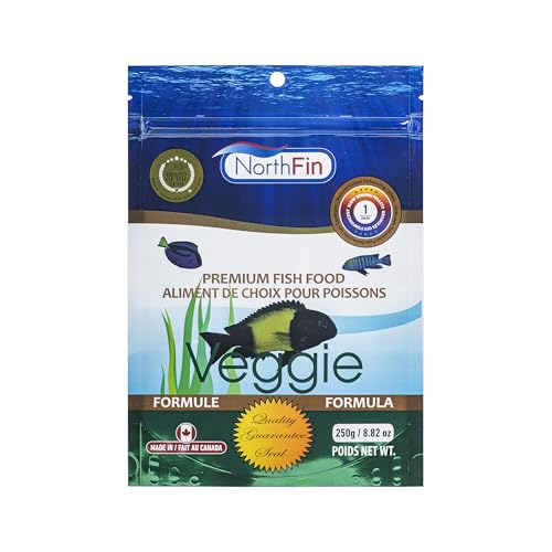 Northfin Veggie Fish Food, Slow-Sinking Pellets, 1mm, 250g | Veggie Formula; slow-sinking pellets for herbivorous & omnivorous fish; organic kelp first ingredient; crafted in Canada - size: 8.8 Ounce (Pack of 1), style: 1mm