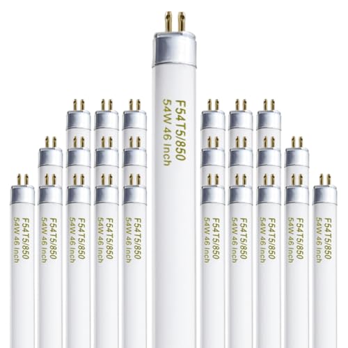 Konideke 46 Inches T5 Fluorescent Bulb 54W, F54T5/850/HO 54 Watt T5 High Output 5000K Fluorescent Tube, 25 Pack, G5 Base, 4200 Lumens, CRI 82