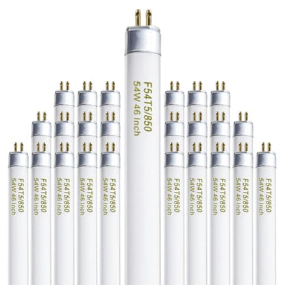 Konideke 46 Inches T5 Fluorescent Bulb 54W, F54T5/850/HO 54 Watt T5 High Output 5000K Fluorescent Tube, 25 Pack, G5 Base, 4200 Lumens, CRI 82
