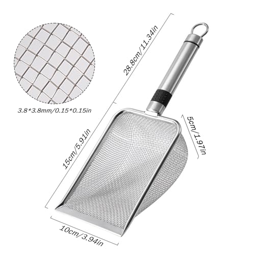 Metal Cat Litter Scoop, Stainless Steel Kitty Shovel Easy Clean Pooper Scooper with Hanging Hole Long Handle Sifter
