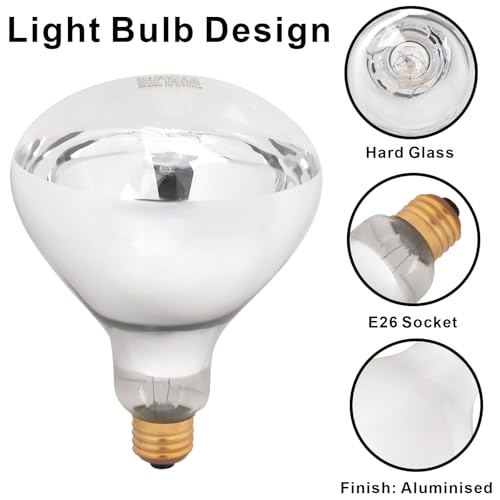 Aiicioo 250W R40 Clear Heat Lamp Bulb R40 Incandescent Heat lamp Bulb for Pets Flood Light Bulb for Chickens Clear Infrared Bath Light E26 Base 2 Pack