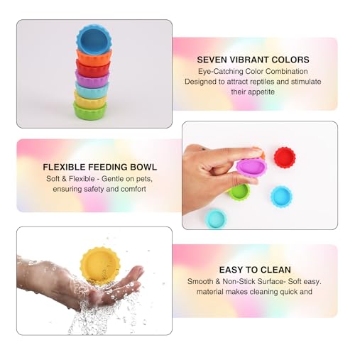 LOGJAM 21 Pack Crested Gecko Food and Water Dish, Silicone Reptile Food Bowl, Gecko Tank Accessories for Hermit Crab, Tarantula, Isopods and Lizard, 7 Colors