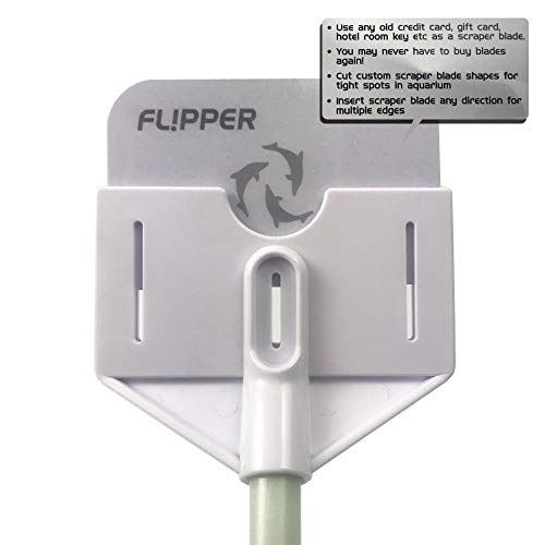Flipper Platinum Aquarium Hand Scraper Tool – Glass and Acrylic Fish Tank Cleaner and Scraper with Serrated and Steel Blade - 10" Handle