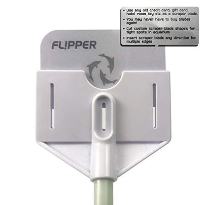 Flipper Platinum Aquarium Hand Scraper Tool – Glass and Acrylic Fish Tank Cleaner and Scraper with Serrated and Steel Blade - 10" Handle