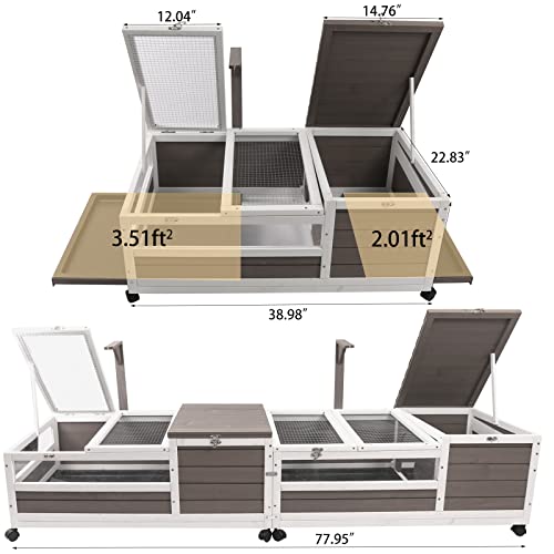 Gowoodhut Tortoise Habitat,Large Wooden Indoor Tortoise House on Wheels,Outdoor Turtle Enclosure Reptile Cage for Small Animals with Waterproof and Leakproof Tray 39" Wide - size: 39.0"L x 23.0"W x 13.2"H