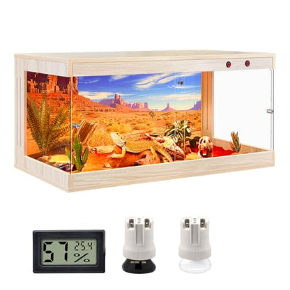 Royxen Reptile Enclosure,36 Gallons Reptile Tank with Wooden Top and Lockable Design,Tempered Glass Bearded Dragon Tank for Lizard Gecko Habitat (Oak,32" Length) - color: Oak, size: 36 Gallons,32" Length