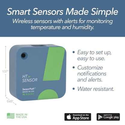 SensorPush HT.w Smart Temperature Sensor & Humidity Sensor - Thermometer & Hygrometer w/App Monitoring - Water Resistant Temperature and Humidity Monitor w/Heat Index for RV, Fridge & More