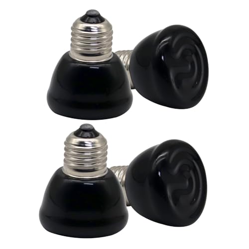 Mini Reptile Heat Lamp Bulb Ceramic Infrared Heat Emitter（4 Pack） E26/E27 Base, AC110V, for Pet Amphibian Snake, Turtle, Lizard, Chicken, Brooder Coop, No Light (25, Watts)
