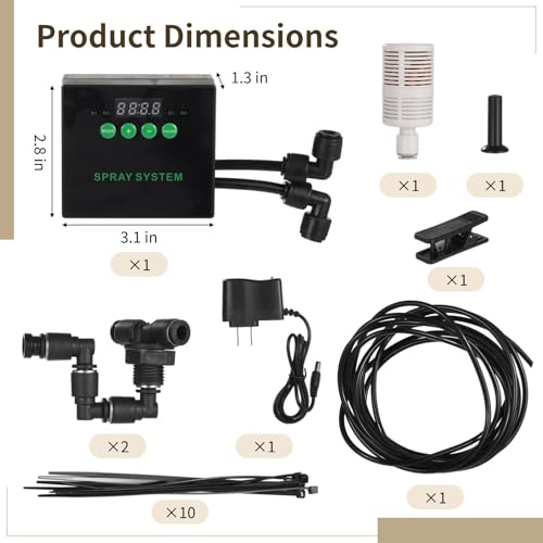 Digital Misting Kit for Reptiles & Plants with Smart Timer, Dual 360° Sprayers, Long Hose, Adapter, Atomizer for Lizards, Snakes, Indoor Tropicals