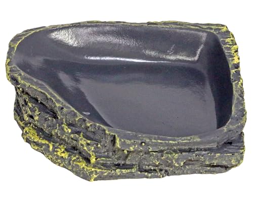 Reptile Feeding Dish Corner Bowl,Reptile Rock Food/Water Dish for Reptiles,Amphibians,Bearded Dragon,Lizard,Frog,Gecko,Tortoise,Hermit Crab and Other Little Critters,Made from Premium Resin