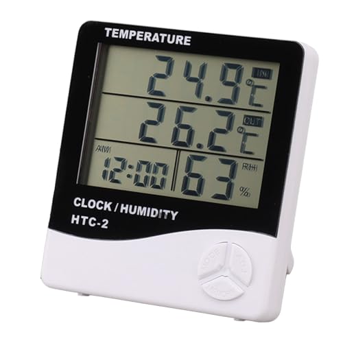 Digital Hygrometer Thermometer, Thermometer and Humidity Gauge with Clock Large Display Wired Probe Sensor Temperature Humidity Monitor for Indoor Outdoor Use