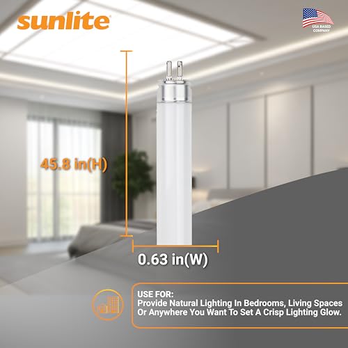 Sunlite F54T5/850/HO 4 Foot T5 Linear Fluorescent Lamp, 54 Watts, 5000 Lumens, 5000K Daylight, Miniature G5 Bi-Pin Base, ROHS Compliant, High Performance Straight Tube, 40 Pack - color: 5000k, style: 54 watts (45.80-Inch)
