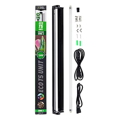 Reptile Systems Eco T5 Unit Zone 2 Reptile Lighting Kit – 24in-24w - Slimline Fixture with HOT5 Lamp, Reflector & Flicker-Free Ballast – Ideal for Terrariums, Chameleons & Geckos - size: 22in-24w