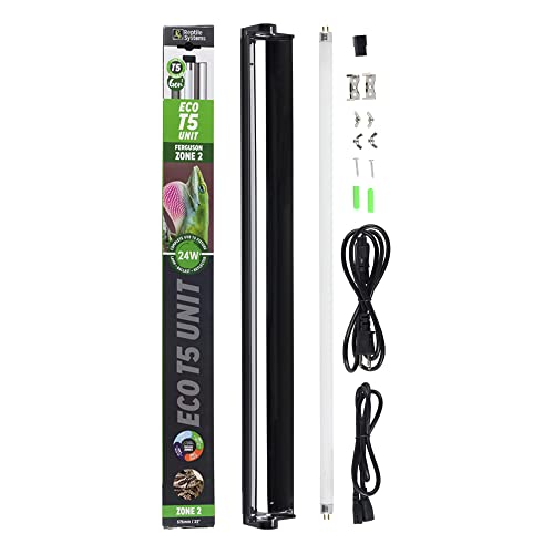 Reptile Systems Eco T5 Unit Zone 2 Reptile Lighting Kit – 24in-24w - Slimline Fixture with HOT5 Lamp, Reflector & Flicker-Free Ballast – Ideal for Terrariums, Chameleons & Geckos - size: 22in-24w