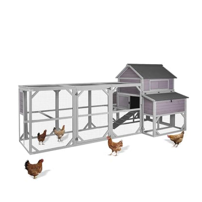 Large Chicken Coop with Run - Wooden Hen House with 6 Nesting Boxes and Removable Tray, 41.3ft² Poultry Pet Hutch Run Cage with Waterproof Asphalt Roof, fold Out House for 8-10 Chickens - size: 118.0"L x 98.0"W x 49.0"H