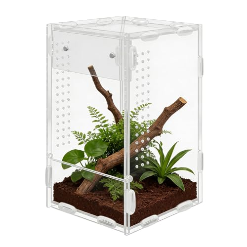 Acrylic Jumping Spider Enclosure, Reptile Enclosure, Ventilated Terrarium Cage with Front Opening Door, Habitat for Tarantulas, Mantis, Hermit Crabs & Small Pets, 4.7"X4.7"X8" (Color:Clear)