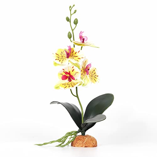 Fake Orchids Artificial Flowers, Reptile Terrarium Decor Plants, Bearded Dragon Tank Habitat Accessories fit Crested Gecko Leopard Lizard Chameleon Ball Python Snake Frog - White - color: White