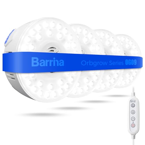 Barrina Orbgrow OG09 Puck Grow Light, 5000K 36W(4 x 9W, 540 Watt Equiv), Full Spectrum Plant Light for Indoor Plants, Magnetic & Linkable with Timer, 5 Levels Dimmable for Plant Shelf, 4 Packs - color: 5000K, size: 4 Packs with Timer
