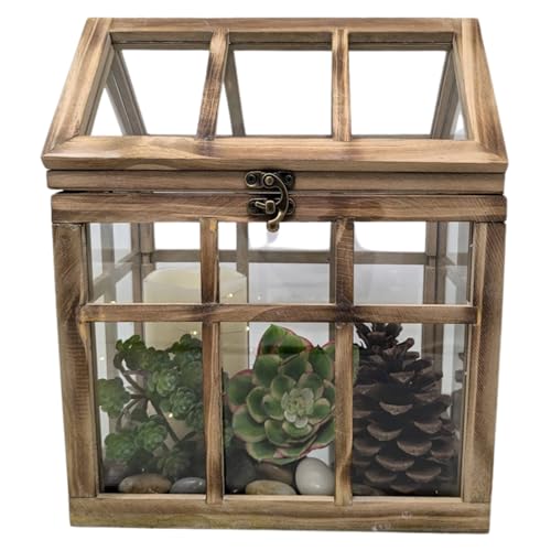Orchid & Ivy Large Rustic Wood & Glass Plant Succulent Terrarium with Lid - 12" x 9.8" x 7" Decorative Farmhouse Tabletop Greenhouse Display for Air Plants, Dioramas, Fairy Gardens, Candle Lantern