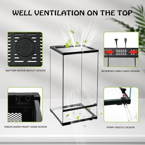 15 Gallon Tall Reptile Glass Tank 12"x12"x24" with Drainage System - Pre-Assembled Vertical Reptile Cage for Arboreal Geckos,Chameleon,Lizard,Tree Frog and Snake with Terrarium Decoration - size: 12*12*24inch with drainage hole