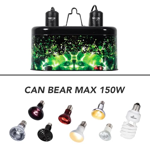 WACOOL Reptile Dome Light Dual Fixture for 2 Light Bulbs, Optical Reflector Lampshade for Tropical Desert Reptile Heat Lamp UVB Light Dual Combo Kit with 2 Independent Switches